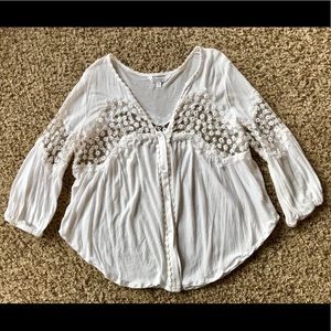 Button-up Blouse with Crochet/Lace Detail